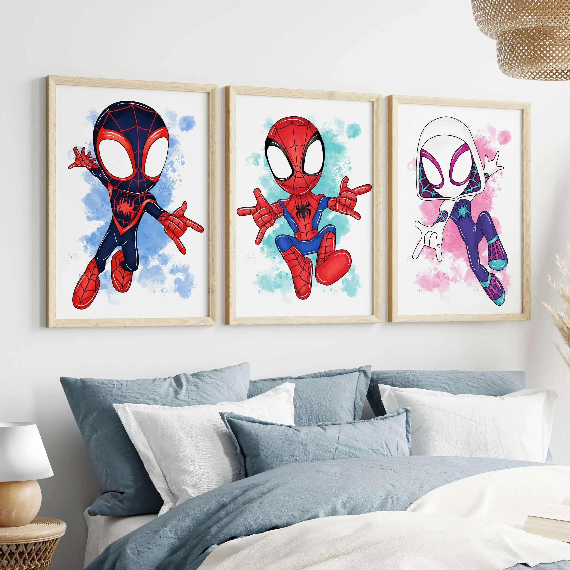 MINISO Spiderman and Friends Aquarell Splash Wandkunst Disney Drucke Superheld Liebhaber Dekoration Leinwand Malerei Druck Kunst Po
