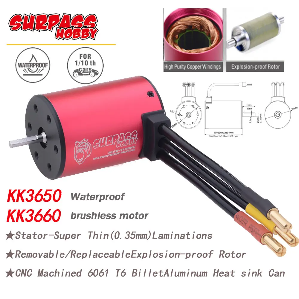 Surpass Hobby KK 3650 3660 Wasserdichter bürstenloser Motor für 1/8 1/10 1/12 RC Car Drift Racing Off-Road Truck Upgrade-Zubehör