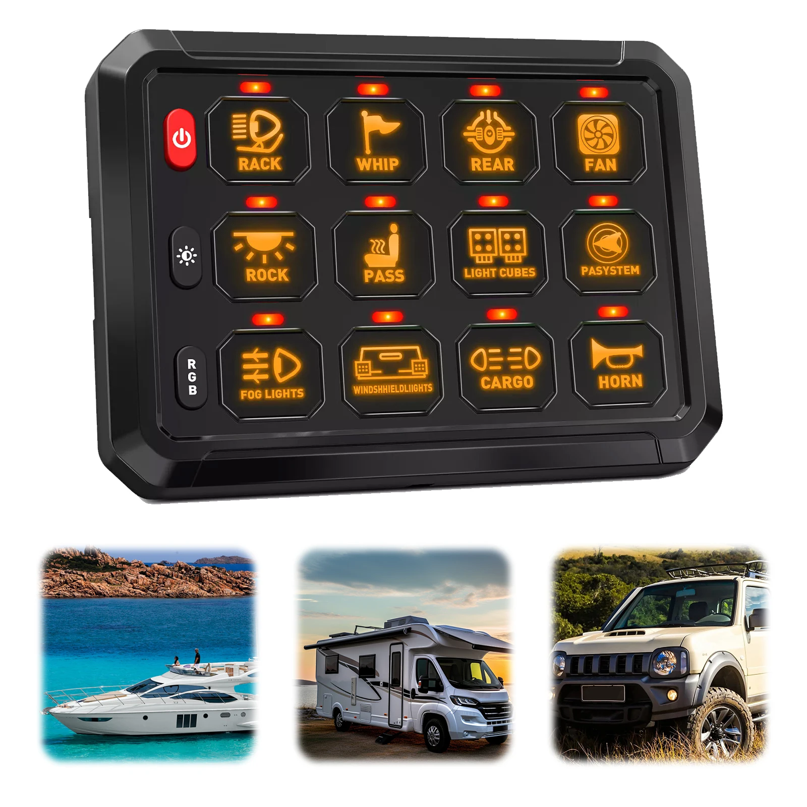 12 Gang Switch Panel 12/24V Car Touch Switch Panel DIY Backlit Universal Circuit Control Panel for Car Truck Offroad RV Van