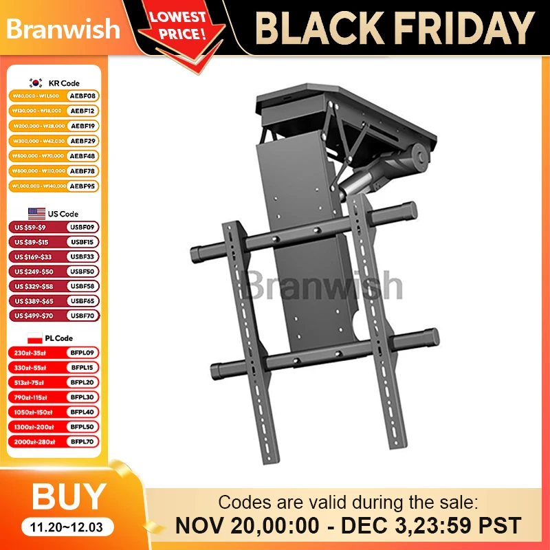 50–90 Zoll Deckenlift, 0–85 Winkel, TV-Rack, 50 kg, LBS, Fernseh-Wandhalter mit Fernbedienung, Monitor-Stützständer für Zuhause