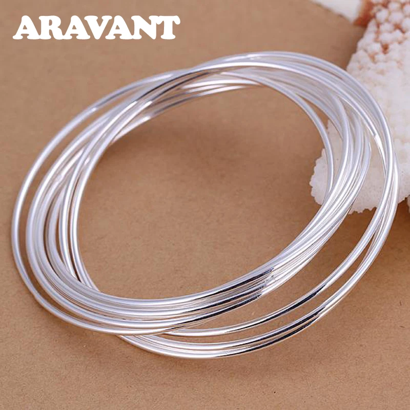 Aravant Bracciale rigido in argento 925 con triplo anello a 10 cerchi per gioielli di moda da uomo e donna