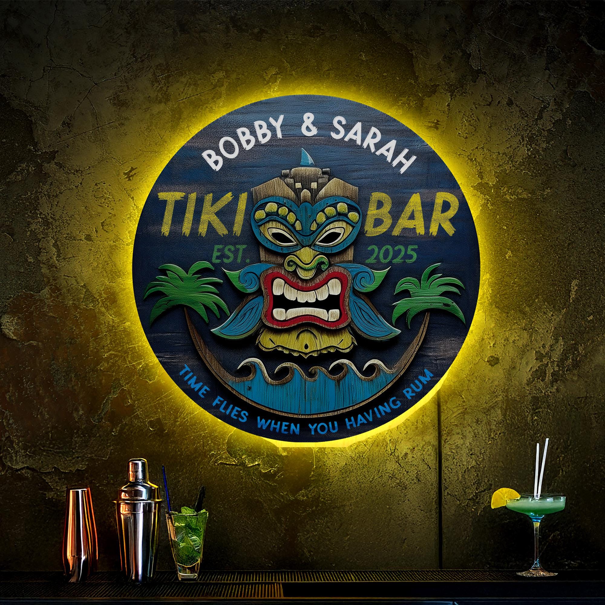 Insegna al neon del Tiki Bar, Insegna personalizzata del Tiki Bar, Insegna personalizzata del Tiki Bar, Insegna con il nome del Tiki Bar, Insegna al n