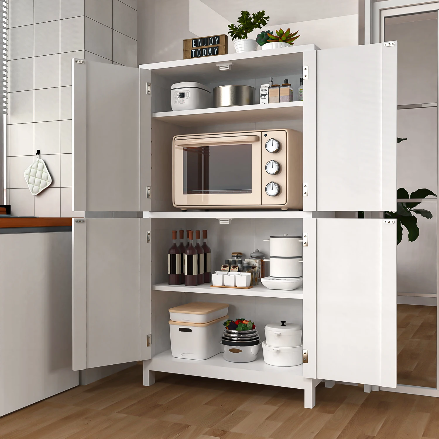 Küchenschränke, 109 cm hoher Kleiderschrank, Küchenbuffet, Buffett-Kleiderschrank mit 4 Türen, Esszimmer-Kleiderschrank für Wohnzimmer, Küche