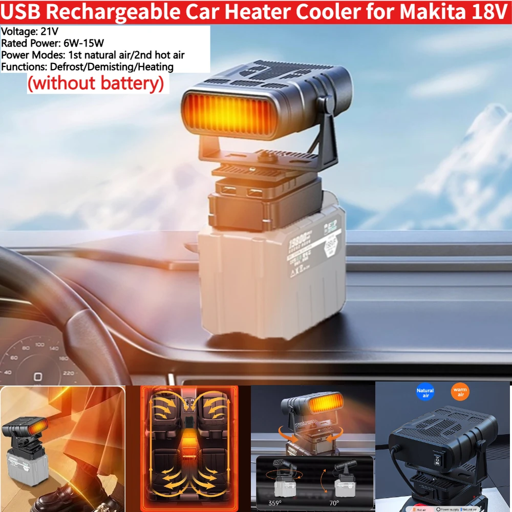 Autoheizung Dual USB wiederaufladbar Winter Fenster Defogger Defroster für Makita 18V Heizung Lüfter (KEINE Batterie) Image