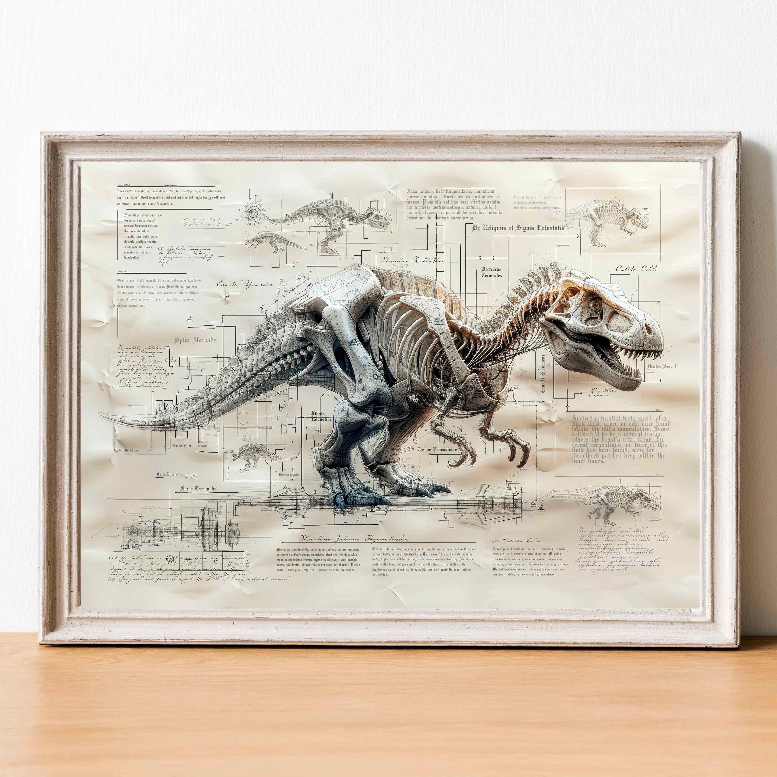 Poster con scheletro di dinosauro T-Rex, disegno di anatomia medievale, decorazione murale per amanti del tirannosauro rex, decorazione paleontologica