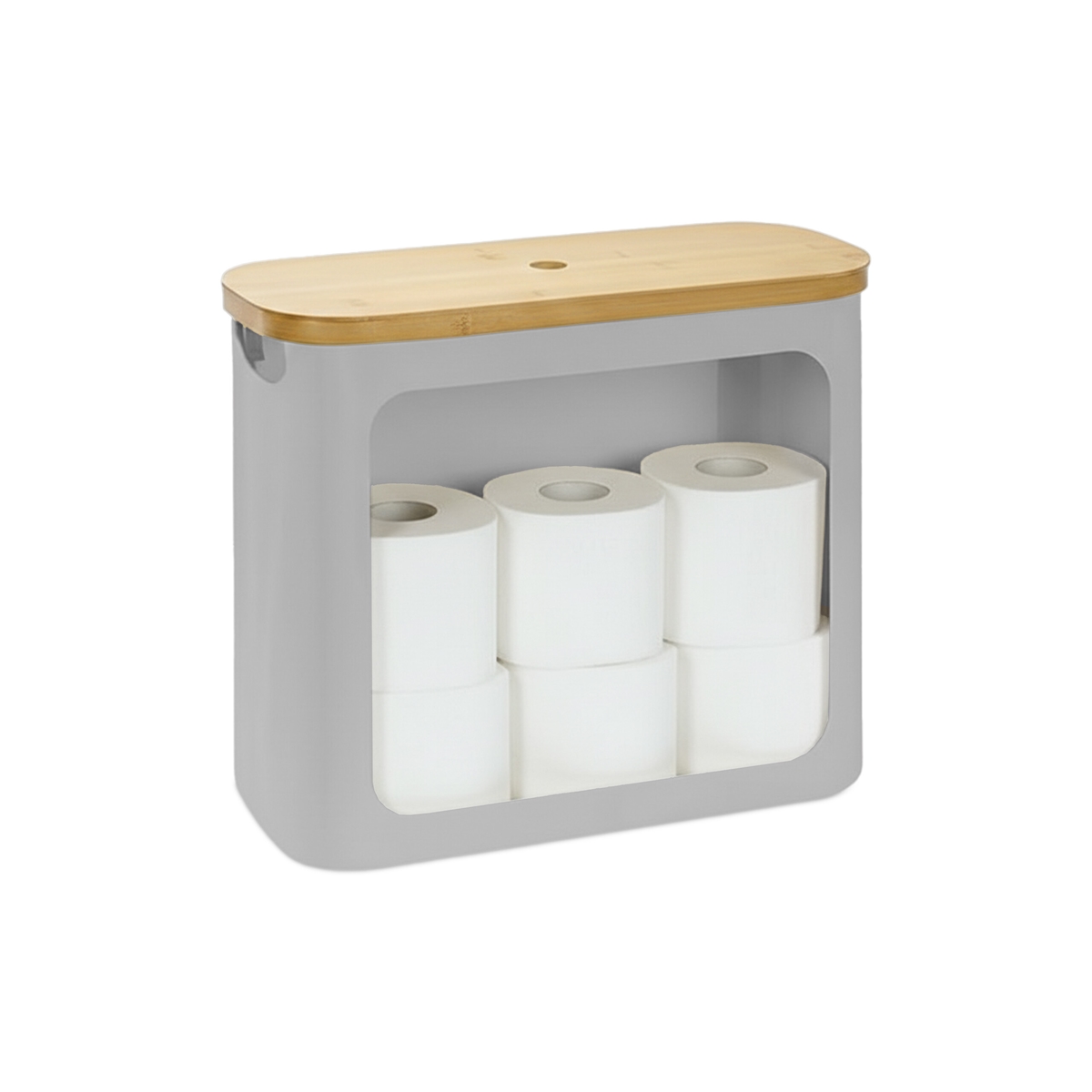 Relaxdays Toilettenpapier Aufbewahrung, 12 Rollen, HxBxT: 36 x 43 x 17 cm, Stoff, Bambus, Klopapier Korb, Vorrat, grau Image