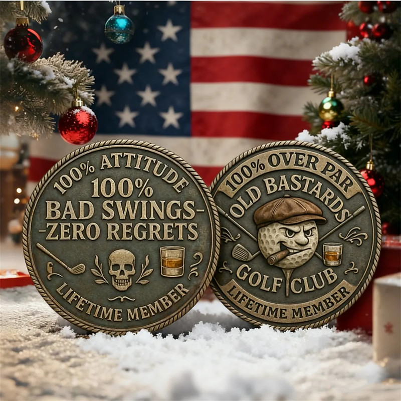 Over Par Old Bastards Golf Coin, Funny Golf Challenge Coin for Men with Whiskey Design, Lifetime Golfs Club Member Coins, Gag Gift for Golfs Player and Lover