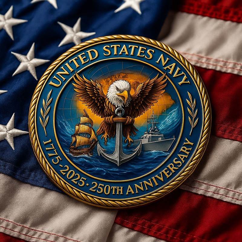 U.S. Navy 250th Anniversary Commemorative Coin – 1775–2025, Collectible Coins, Durable Metal Display Coins for Collectors Gift Idea, Patriotic Military Theme