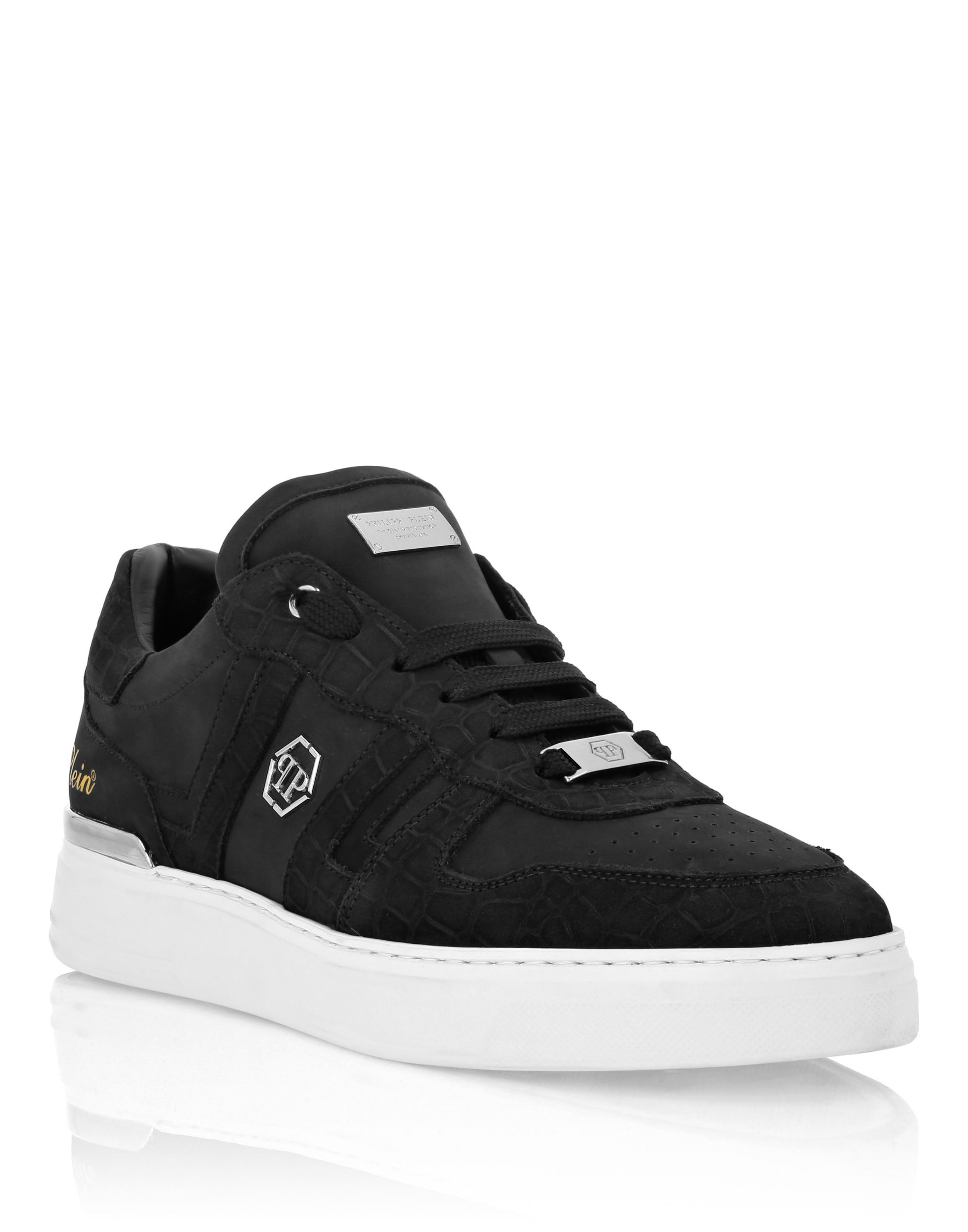 Sneaker PHILIPP PLEIN "Cocco Crocco Geprägt", Damen, Gr. 42, Normalschaft, 02, schwarz, Schuhe Sneaker