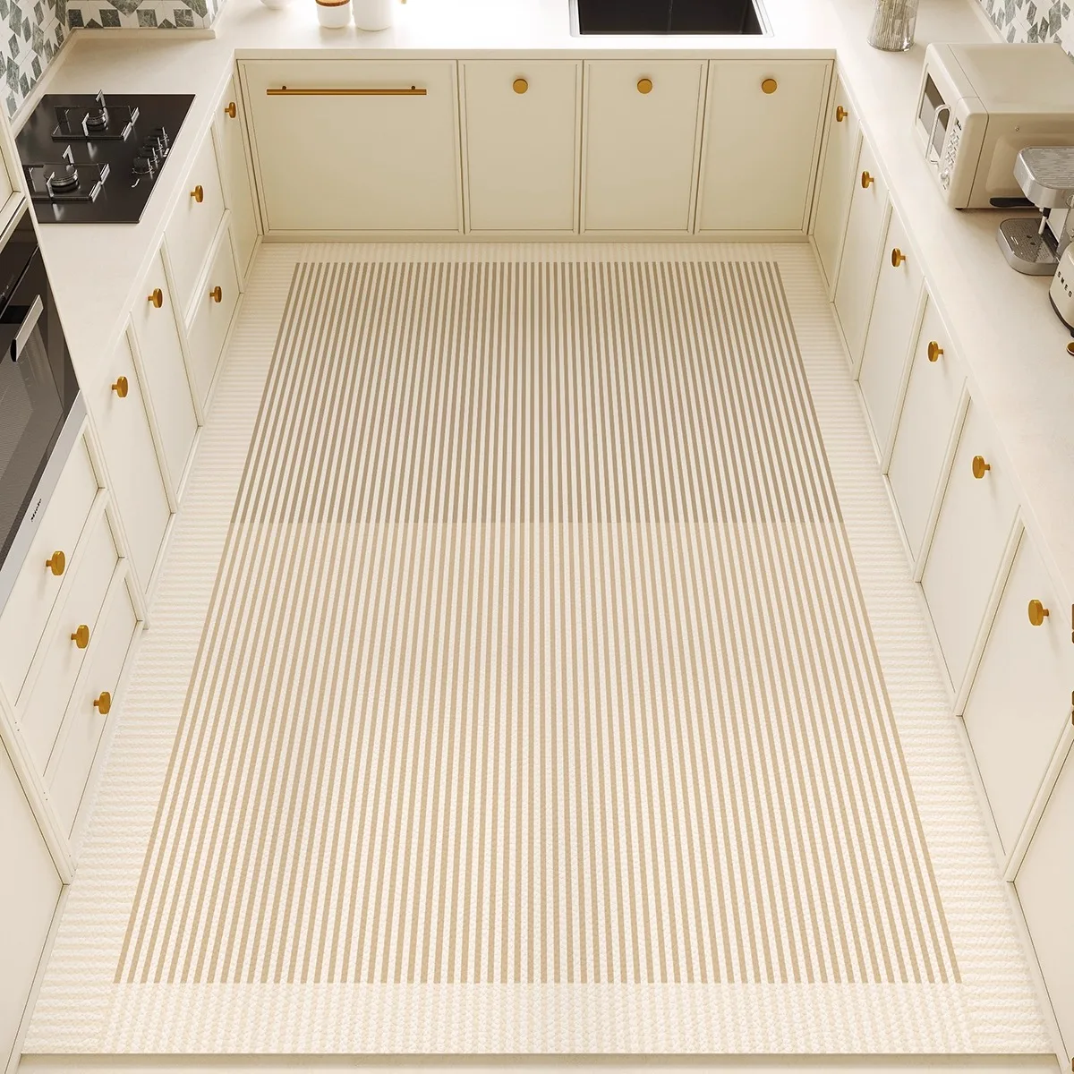 Kitchen Floor Mat White Simple Lines Pattern Pvc Leather Non-slip Carpet Waterproof Oil-proof Large Area Home Decor Rug 주방 카펫