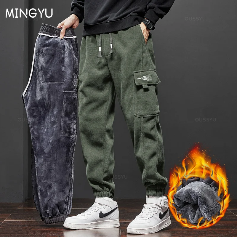 Marke Kleidung Neue Winter Fleece Warme Cord Hosen Männer Fracht Arbeit Dicke Baggy Streetwear Jogger Hosen Männlichen Große Größe 5XL