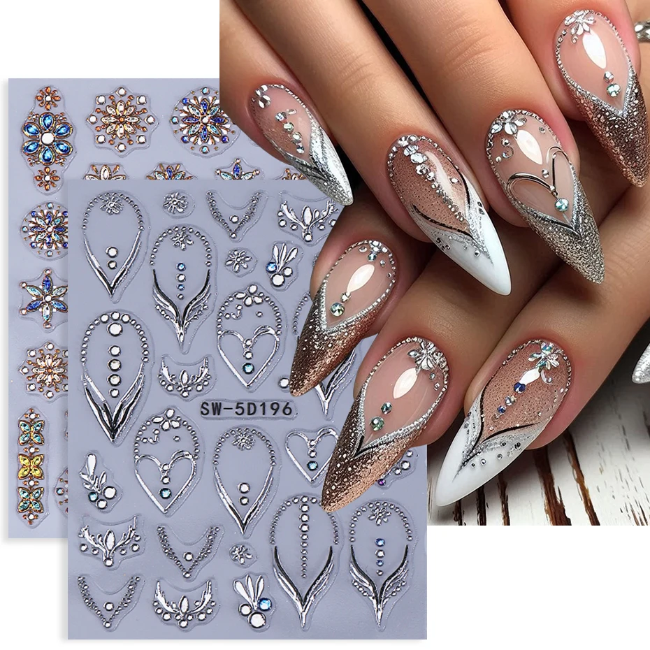 2 stücke Böhmischen Nail art Aufkleber 5D Geprägte Liebe Herz Blütenblätter Linien Schmetterling Design Nagel Aufkleber DIY Maniküre Sliders Dekoration Image