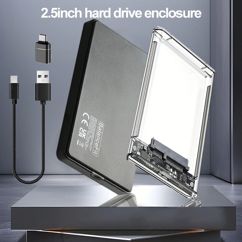 USB 3.0/3.1 USB C auf SATA III HDD-Adapter, 5 Gbit/s, werkzeugfrei, durchsichtiges externes Festplattengehäuse, 2,5 Zoll externes Festplattengehäuse Image