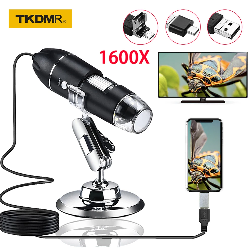 1600x Digital mikroskop 3 in1 Typ-C USB tragbares elektronisches Mikroskop Beauty Health Beruf zum Löten LED-Lupe Image