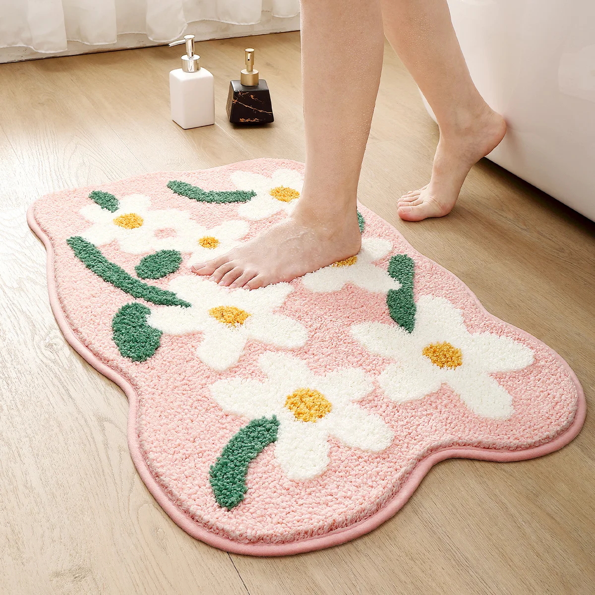 VIKAMA Nachahmung Kaschmir Badezimmer Teppich Wasserabsorbierende Tür Blume Hause Teppich Toilette Tür Badezimmer Anti-Rutsch-Matte Wohnkultur Image