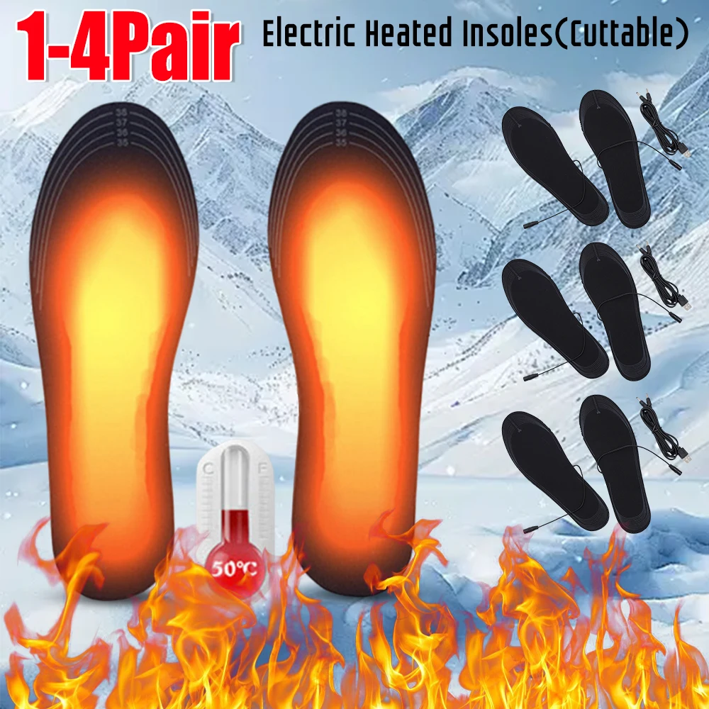 1-4Pairs Sport Heizung Einlegesohlen Cuttable Füße Wärmer Pad Unisex Elektrische Beheizte Einlegesohlen Warme Thermische Einlegesohlen Für Winter im Freien Image