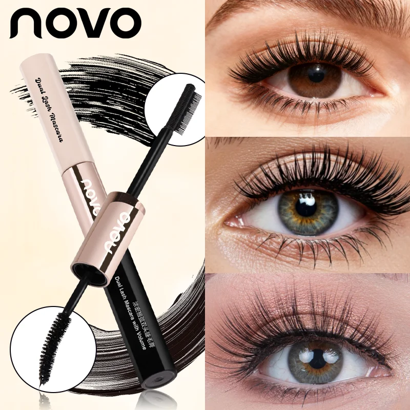 Wasserfeste schwarze Wimperntusche mit zwei Bürstenköpfen, voluminös und verlängert, kräuseln und glättend, schnell trocknend, klumpenfrei Image