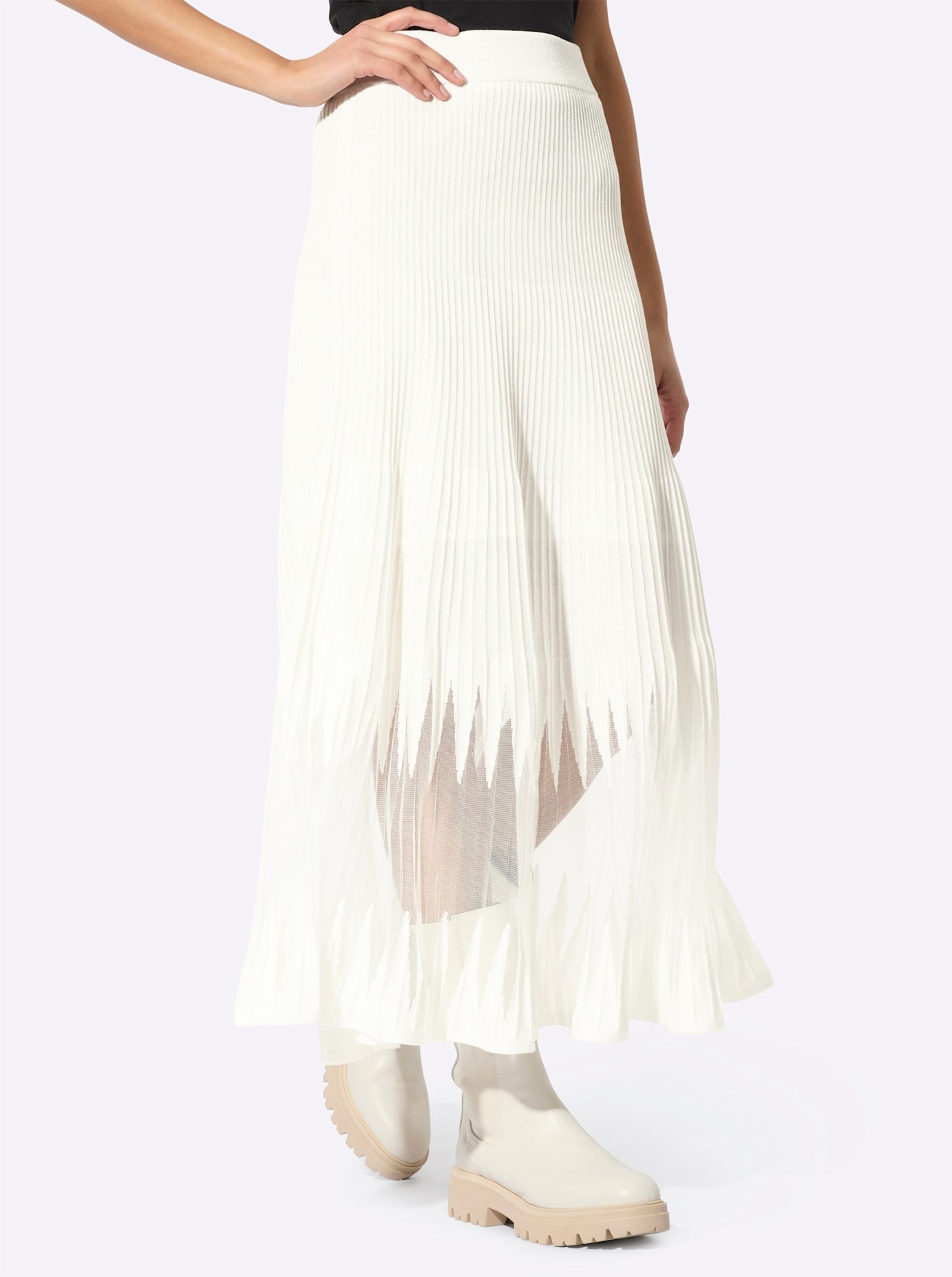 Strickrock CREATION L, Damen, Gr. 44, beige (ecru), 47% Baumwolle, 47% Modal, 5% Polyester, 1% metallisierte Fasern, unifarben, lang, Röcke Image