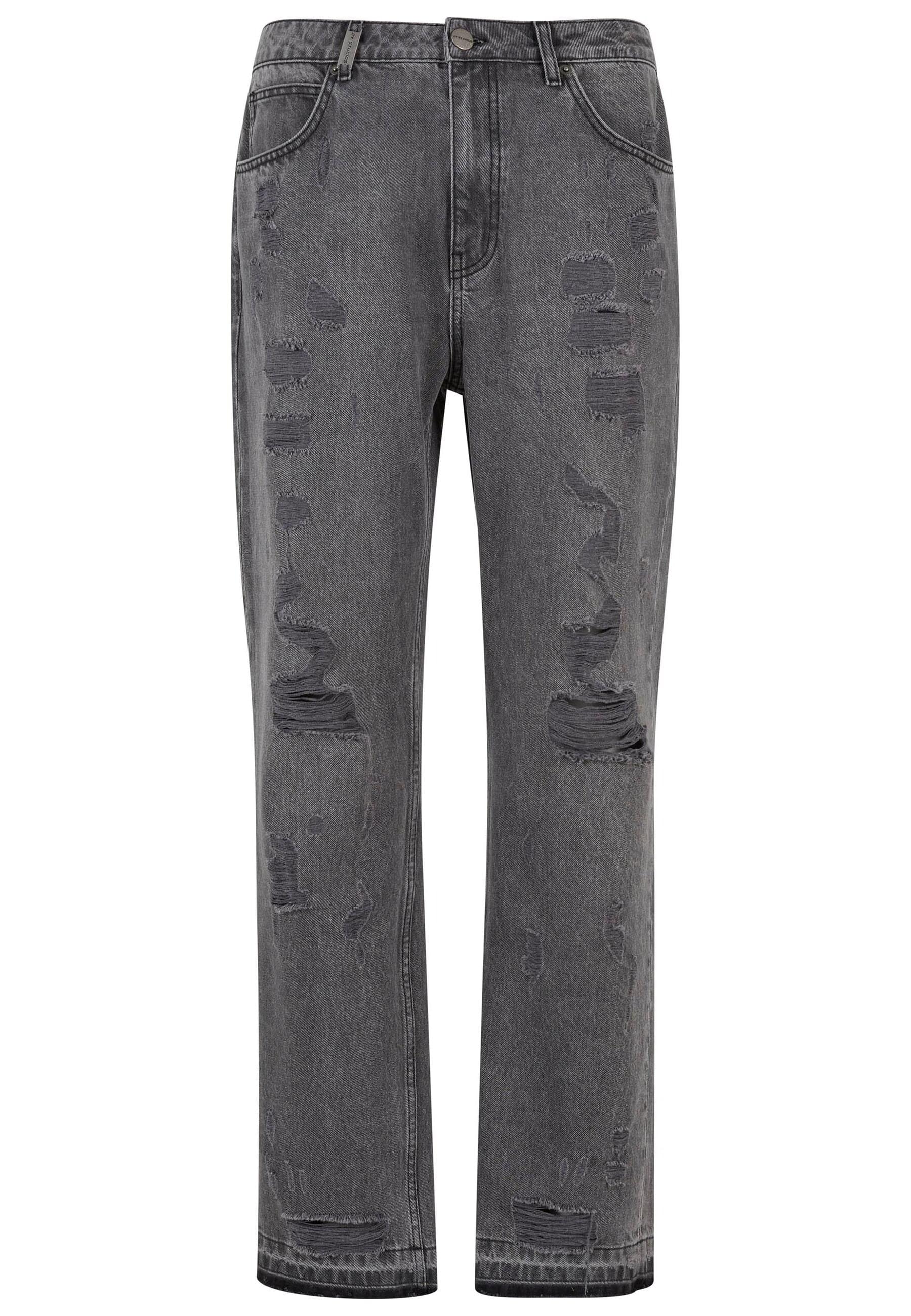 Bequeme Jeans 2Y STUDIOS "2Y Studios 2Y Firio Destroyed Straight Jeans", Herren, Gr. 36, Normalgrößen, grau, 100% Baumwolle, unifarben, normal, Jeans