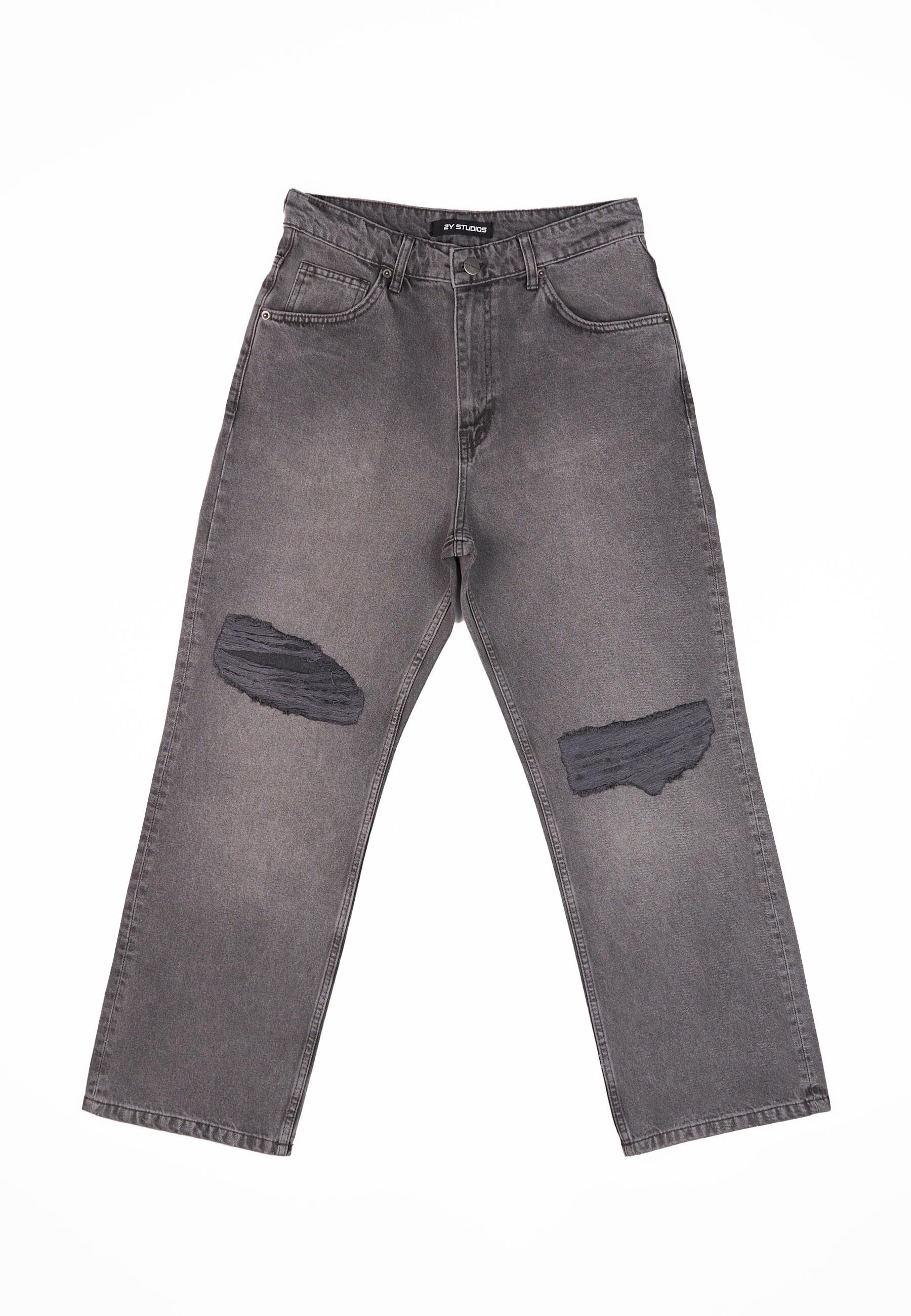Bequeme Jeans 2Y STUDIOS "2Y Studios 2Y Anduin Ripped Baggy Jeans", Herren, Gr. 30, Normalgrößen, grau, 100% Baumwolle, unifarben, Jeans