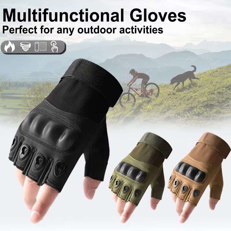 RaptorGuard Men's Tactical Fingerless Gloves For Outdoor Sports, Shooting, Airsoft & Cycling khaki l