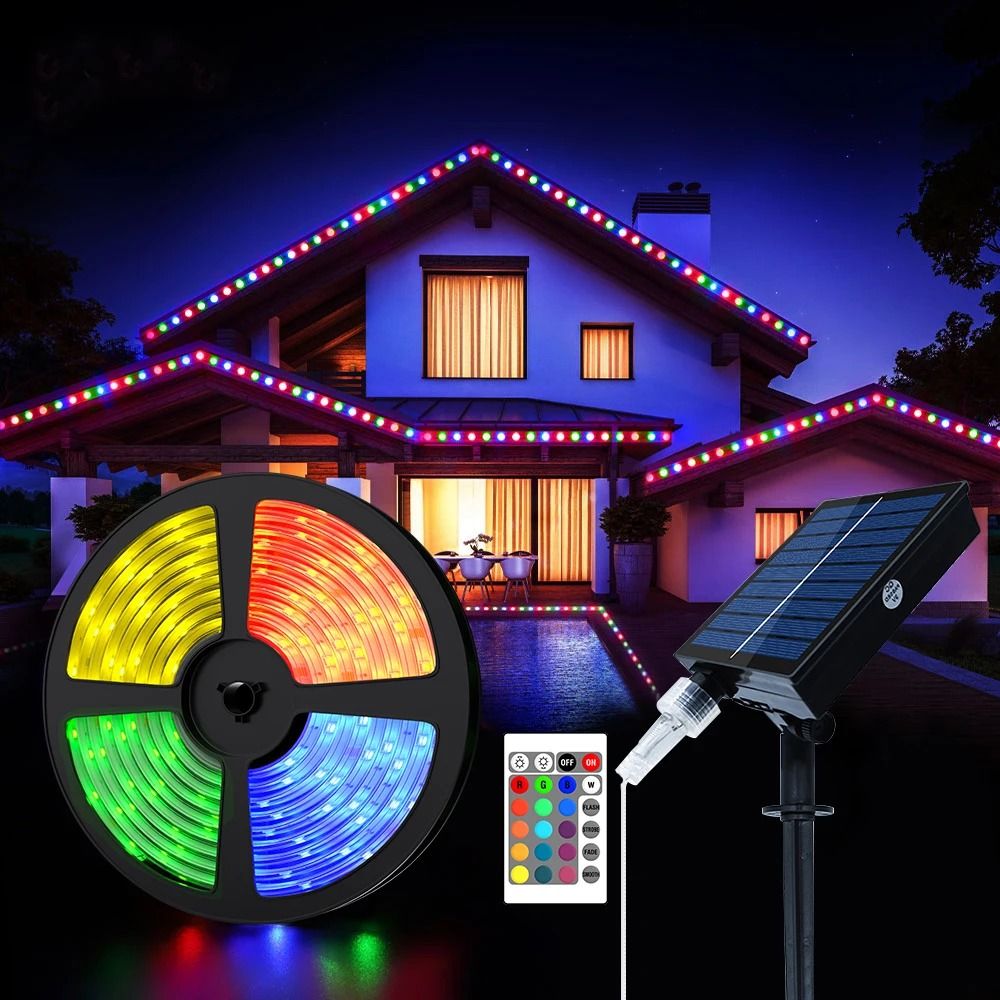 5050 RGB Solar Strip Outdoor LED Color Decorative String Light For Garden And Home 10 M Warm White