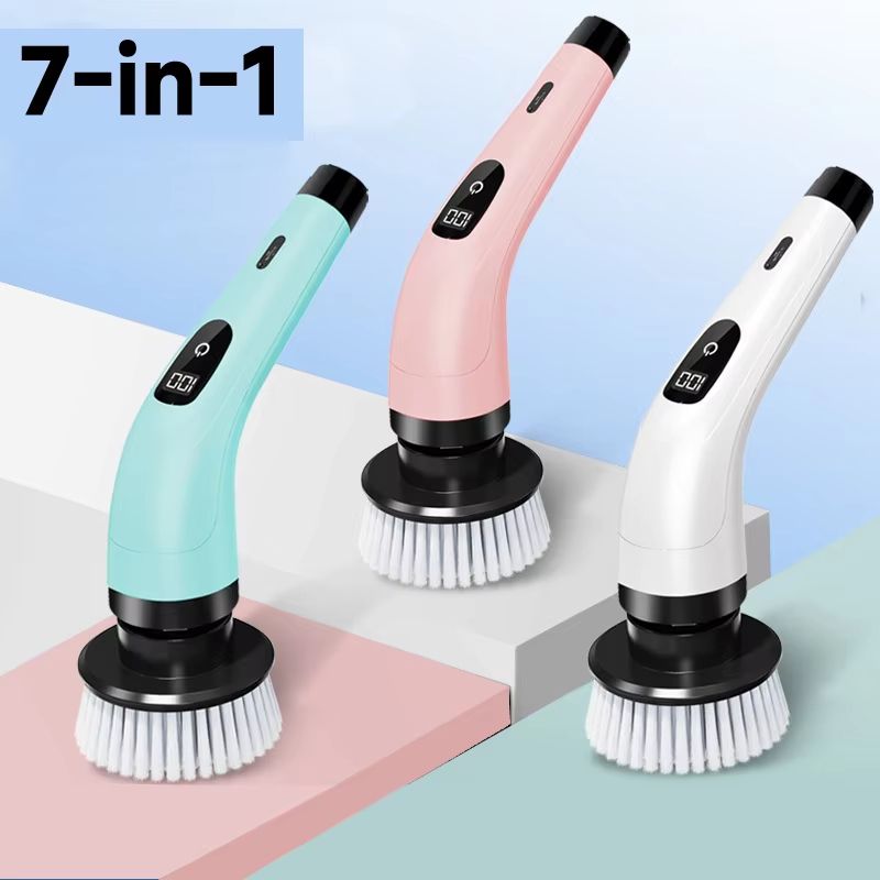 Multi Surface Cordless Electric Spin Scrubber Household Cleaning Brush For Kitchen & Bath lcd 7 in 1