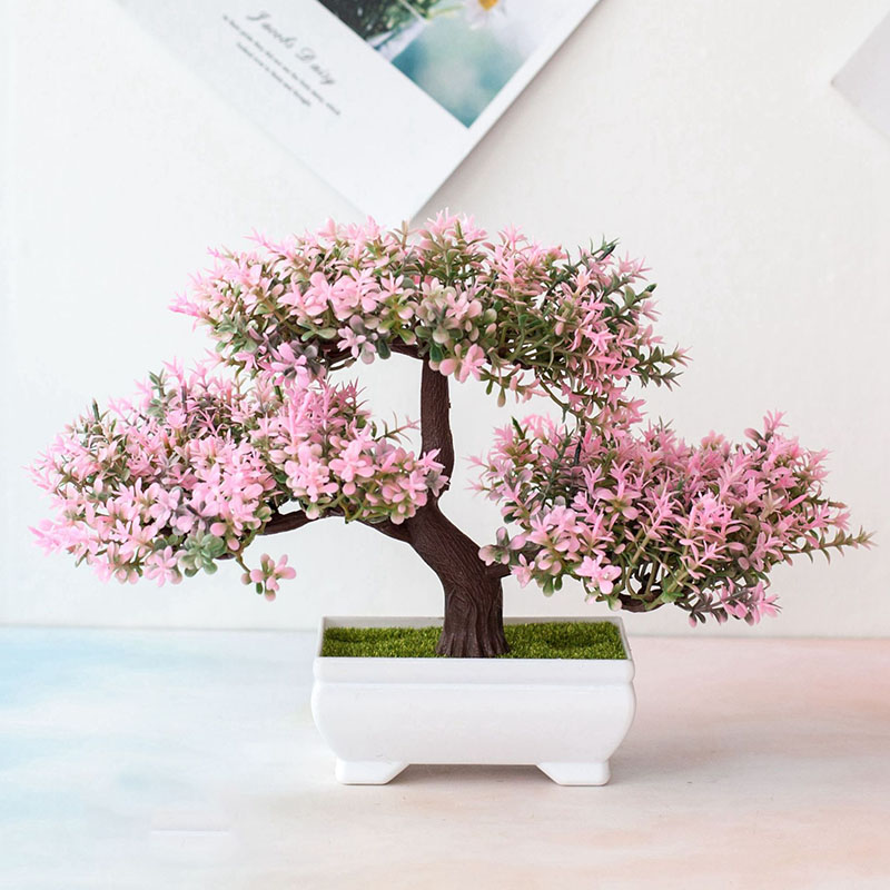 Artificial Bonsai Small Tree Pot Fake Plant, Flowers For Home Room Table Decor, Garden, And Hotel Decoration rose Red
