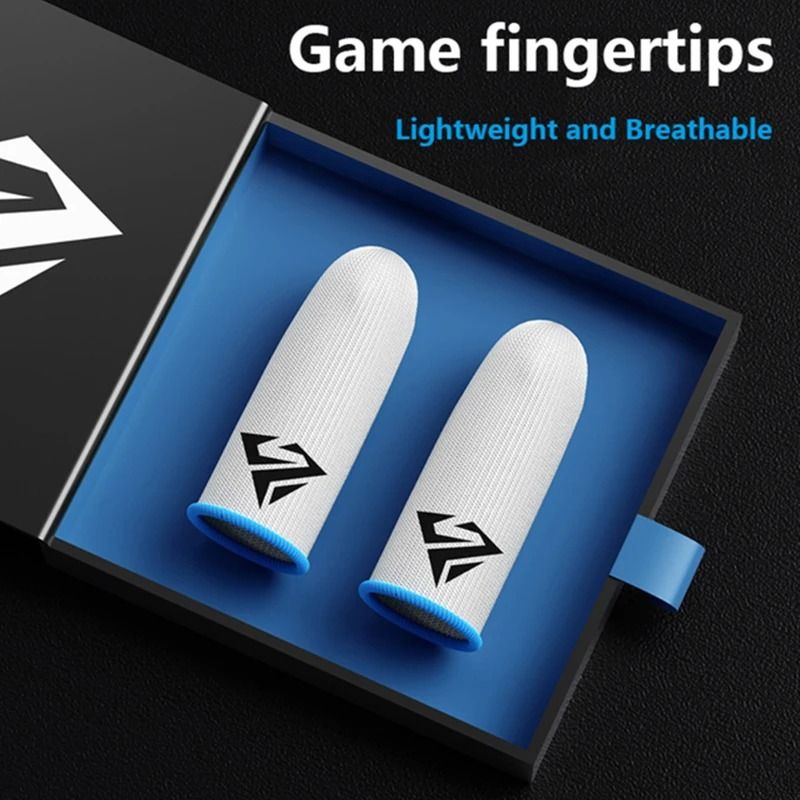 Mobile Game Touch Screen Finger Sleeves Breathable Gaming Fingertips Pack 1 Pair blue white