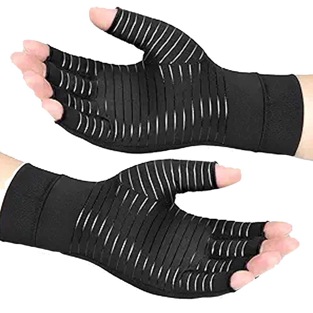 Arthritis Gloves For Men And Women, Copper Infused Compression Gloves, Fingerless Carpal Tunnel Hand Support Brace black 1 1pair m