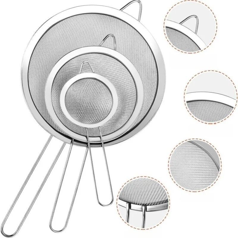 Stainless Steel Strainer Set For Kitchen Filtering And Baking Prep Stainless Steel Strainer Set For Kitchen Filtering And Baking Prep