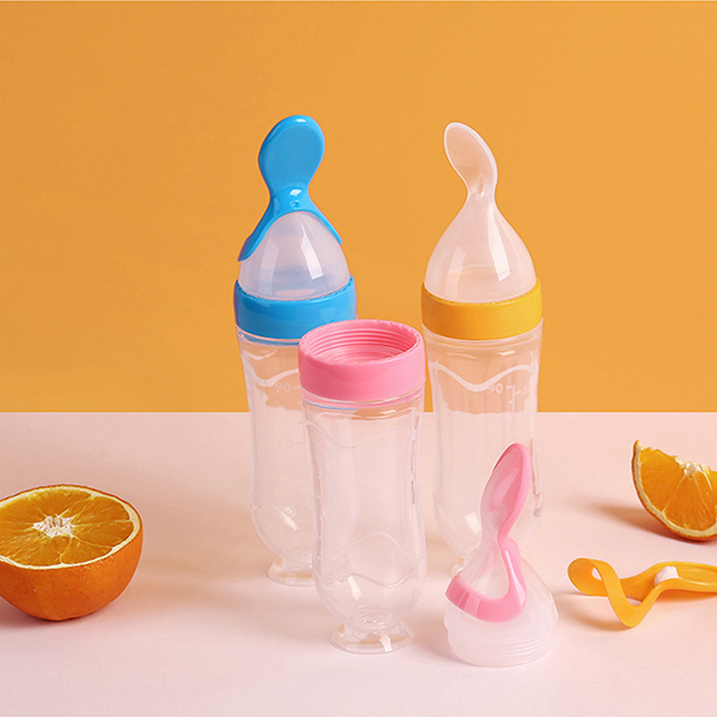 Food Spoon Supplement Feeder, Squeezing Feeding Bottle Silicone, Safe Useful Tableware For Newborn Kids. sucker Yellow