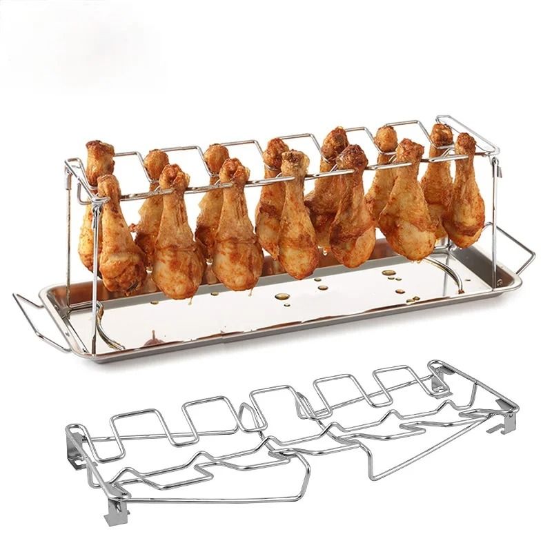 Stainless Steel BBQ Drumstick And Wing Grill Rack With Drip Pan For Oven And Grill Cooking grill Stand