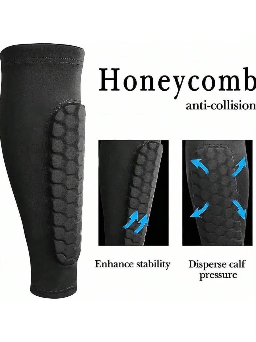 Honeycomb Padded Football Shin Guard Compression Sleeve 2 Pc black m
