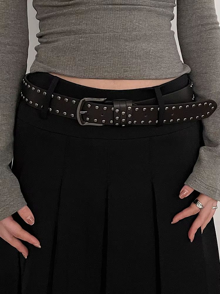 Edge Rivet Tie In Belt Black Studded Fashion Belt For Women & Jeans red 110cm