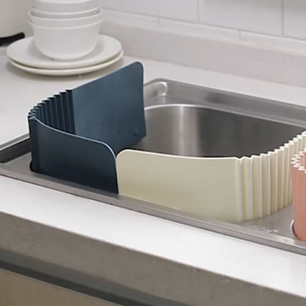 Adjustable Sink Splash Barrier & Drain Tray For Kitchen Use pink