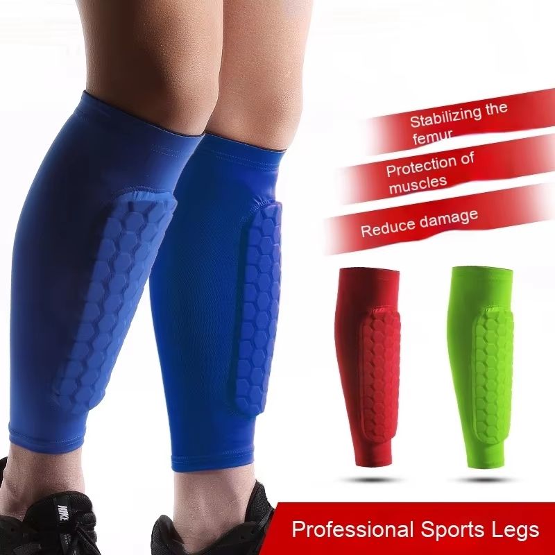 Honeycomb Shin Guards Leg Sleeves Shockproof Soccer Protection With Anti Slip Grip 3 Piece blue l