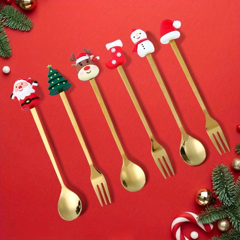 Creative Santa Tree Decoration, Christmas Spoon Fork Set, Stainless Steel Stirring Spoons, Party Tableware Creative Santa Tree Decoration, Christmas Spoon Fork Set, Stainless Steel Stirring Spoons, Party Tableware
