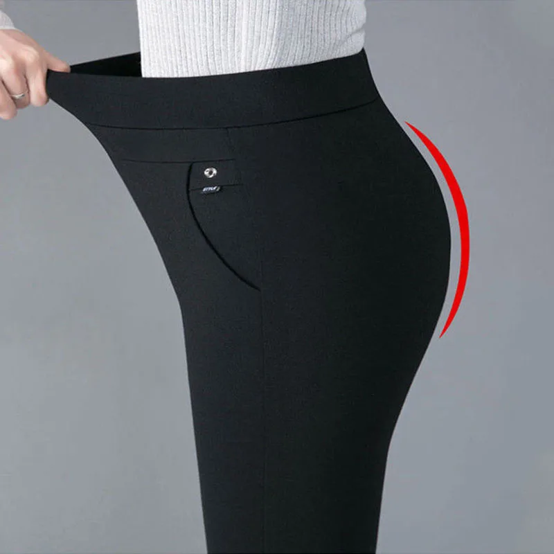 5XL pantaloni a matita All-match moda donna di grandi dimensioni fascia elastica a vita alta primavera autunno Office Lady pantaloni dritti Casual