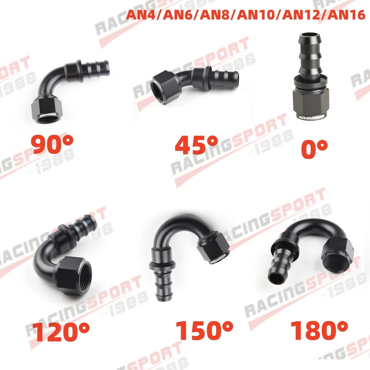 Universal Aluminium AN4 AN6 AN8 AN10 AN12 Öl Kraftstoff Fitting Öl Kraftstoff Steck Schlauch 0 ° 45 ° 90 ° 120 ° 150 ° 180 ° Schlauchende aus Gummischlauch Image