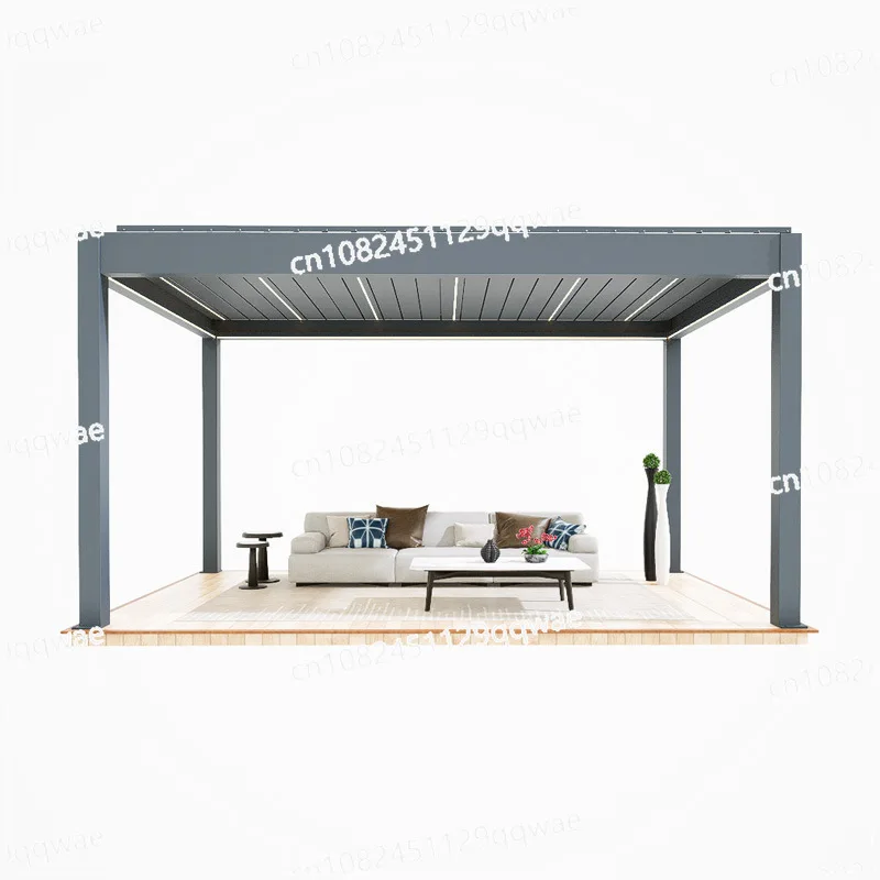 Modernes, wasserdichtes Aluminium-Schiebedach mit Lamellen für den Außenbereich, Pergola, Sonnenschutzrahmen, elektrisches Lamellendach aus Aluminium Image