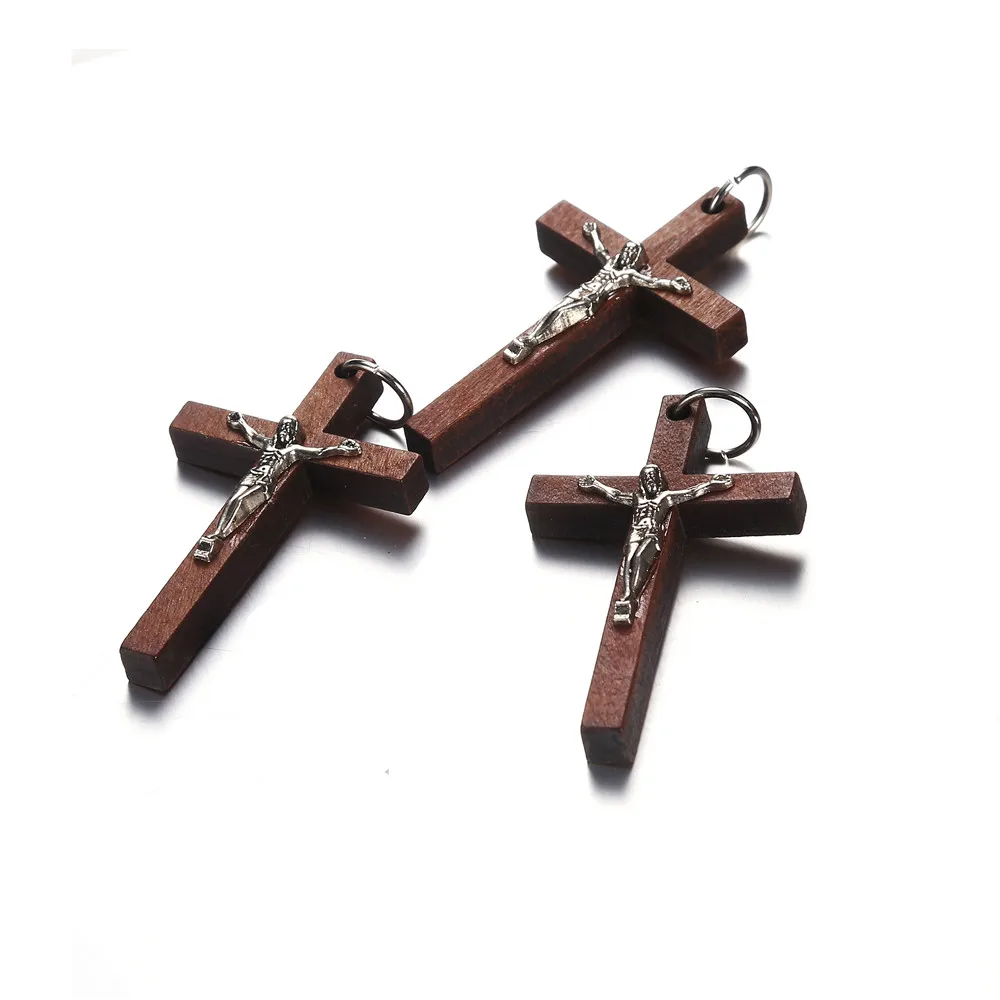 20 Teile/los 50x32mm Vintage Christus Katholischen Braun Holz Jesus Kreuz Anhänger Charms für Schmuck DIY Machen Jesus zubehör Image