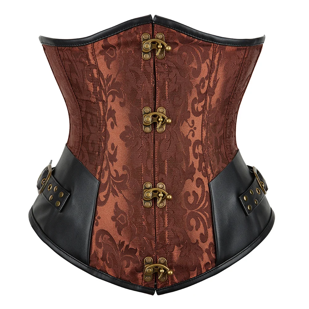 Unterbrustkorsett Top Piratenkostüm Jacquard Vintage Korsetts für Frauen Schnürkorsett Gürtel Steampunk Cosplay Kostüme Braun Image