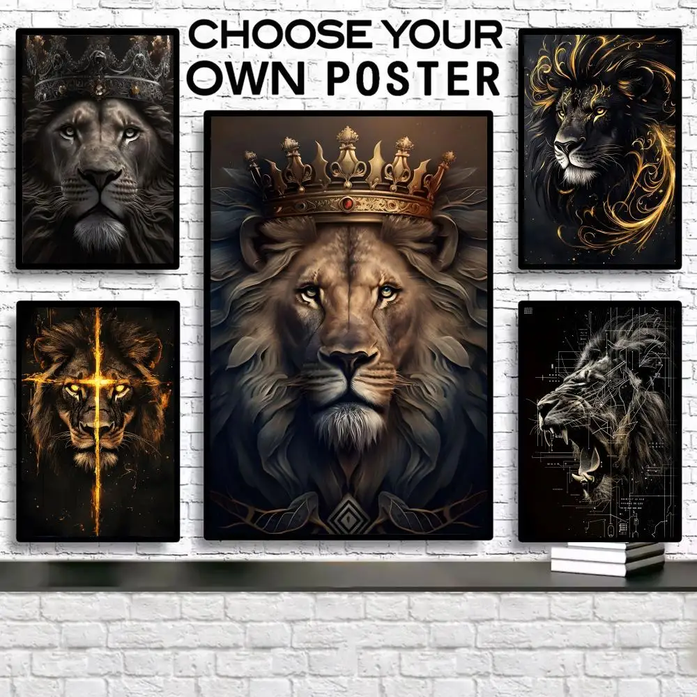 The Mighty And Cool Black Golden Lion King Poster, modernes, wasserdichtes HD-Wandkunst-Aufkleber, selbstklebende, ästhetische Dekoration für Zuhause