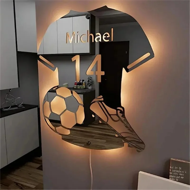 Personalisierte Fußball Jersey Spiegel Licht RGB Wand Licht Fernbedienung Lampe Für Esports Zimmer Schlafzimmer Bar Dekoration Nachtlicht