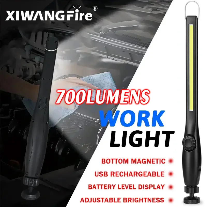 USB wiederaufladbare 700LM LED-Arbeitsleuchte, tragbare Baustelle, magnetische Sicherheitsbeleuchtung für Reparatur, Camping, Angeln, Zuhause, Notfall