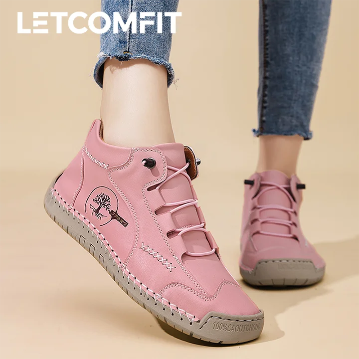 2025, neue Damen-Stiefeletten, handgenähte Sportstiefel, Herbst, Outdoor, Leder, lässig, große Damenschuhe, leichte, rutschfeste Sportschuhe