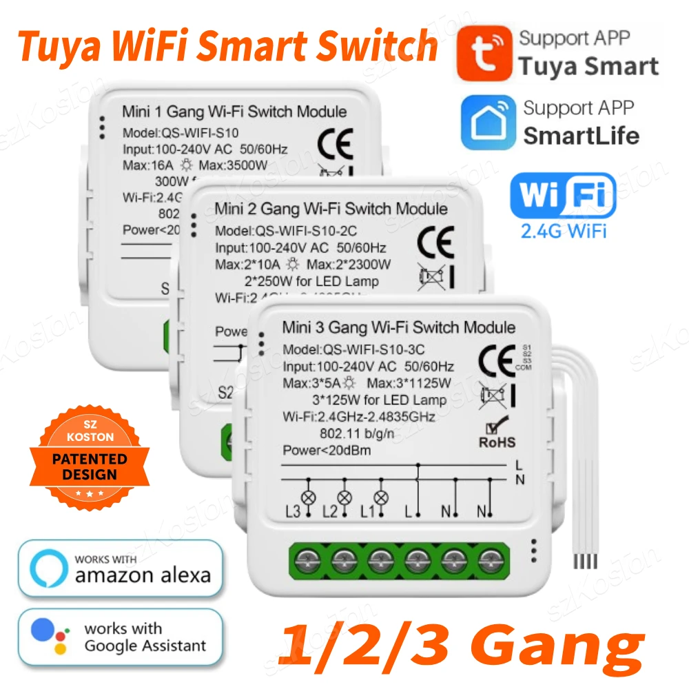 1/2/3 Gang Tuya WiFi Smart Switch Modul 2-Wege-Steuerung Smart Life APP Automatisierung DIY Breaker Funktioniert mit Alexa Google Home Image
