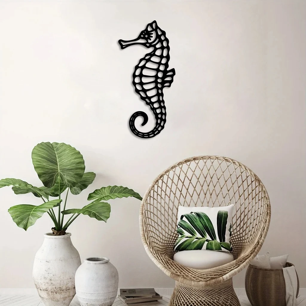 DDPNKL 1 Stück Seepferdchen Küste Ozean Strand Metall Wandkunst, Metall Wandkunst Innendekoration, Heimbüro Wand Wohnzimmer Behänge Image