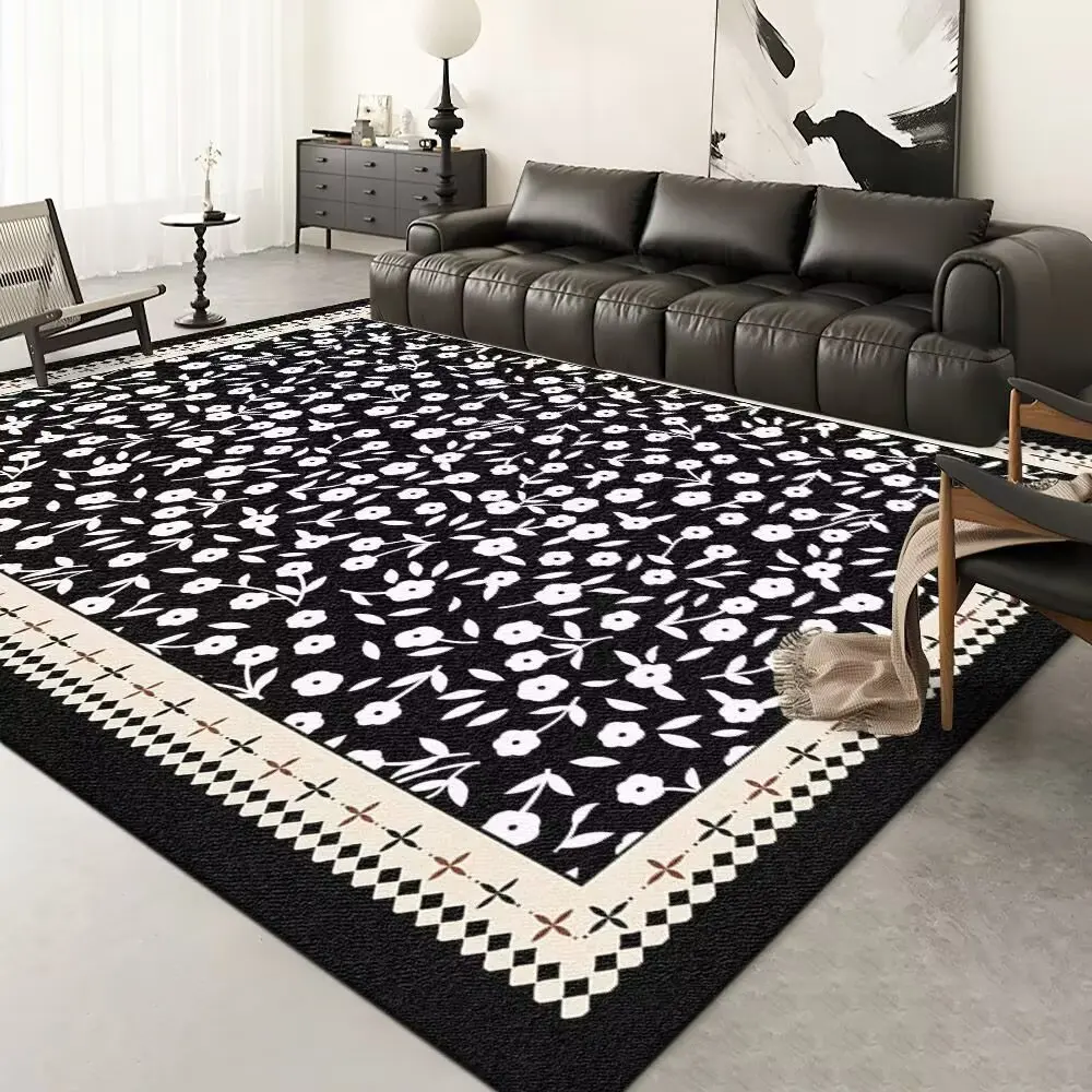 Moderne, minimalistische Teppichmatte, Teppich, geometrischer Rand, Blumenmuster, weiche, rutschfeste Bodenmatte für Wohnzimmer, Heimdekoration, Schlafzimmer Image